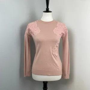 TED BAKER Light Pink Yizelda Lace Shoulder Long Sleeve Knit Sweater Sz 2
