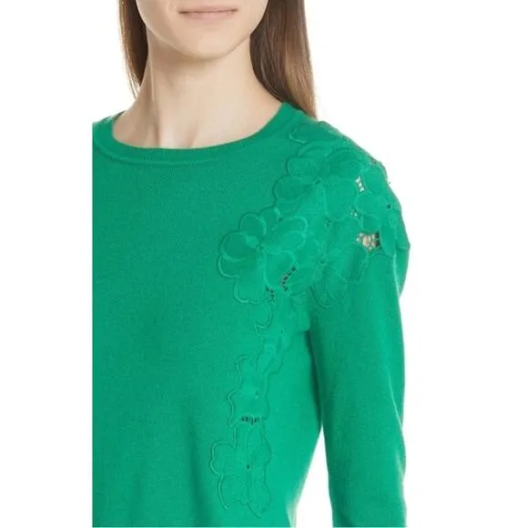 TED BAKER Light Pink Yizelda Lace Shoulder Long Sleeve Knit Sweater Sz 2