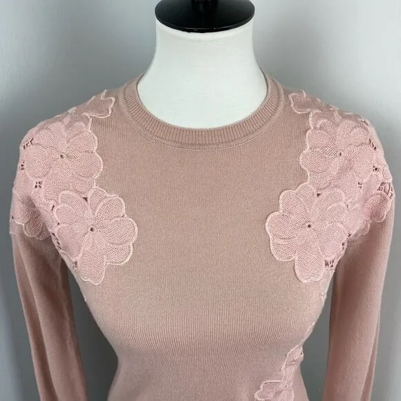 TED BAKER Light Pink Yizelda Lace Shoulder Long Sleeve Knit Sweater Sz 2