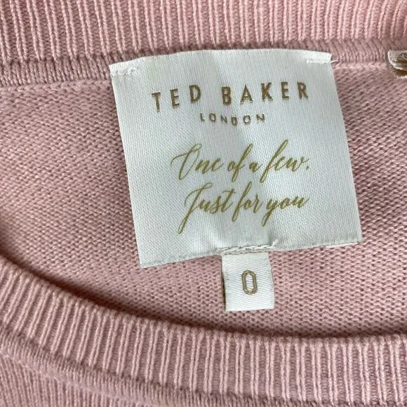 TED BAKER Light Pink Yizelda Lace Shoulder Long Sleeve Knit Sweater Sz 2