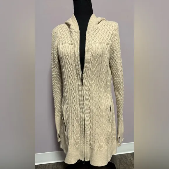 TELLURIDE Wool Blend ARAN Sweater HOODIE Tunic Duster