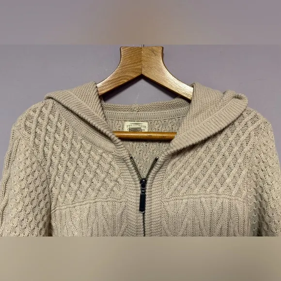 TELLURIDE Wool Blend ARAN Sweater HOODIE Tunic Duster