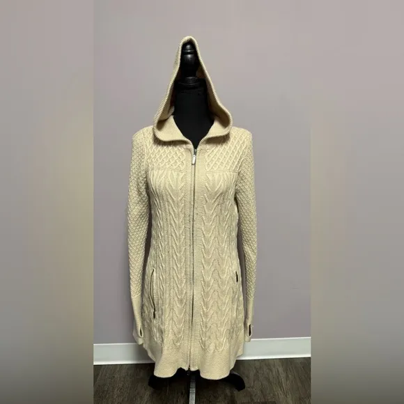 TELLURIDE Wool Blend ARAN Sweater HOODIE Tunic Duster