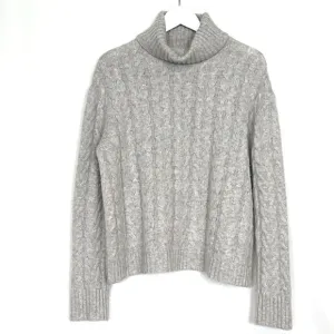 The Cashmere Project Cable Knit Chunky Turtleneck Sweater Cashmere Gray LARGE