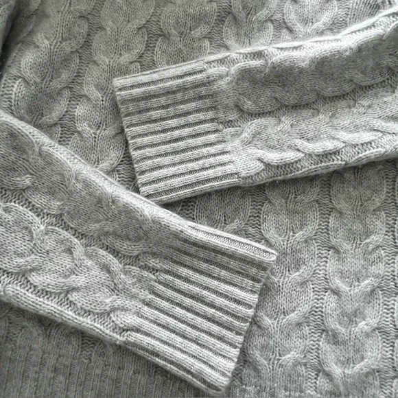 The Cashmere Project Cable Knit Chunky Turtleneck Sweater Cashmere Gray LARGE