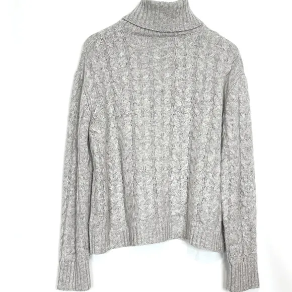 The Cashmere Project Cable Knit Chunky Turtleneck Sweater Cashmere Gray LARGE