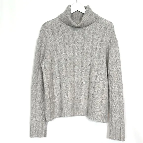 The Cashmere Project Cable Knit Chunky Turtleneck Sweater Cashmere Gray LARGE