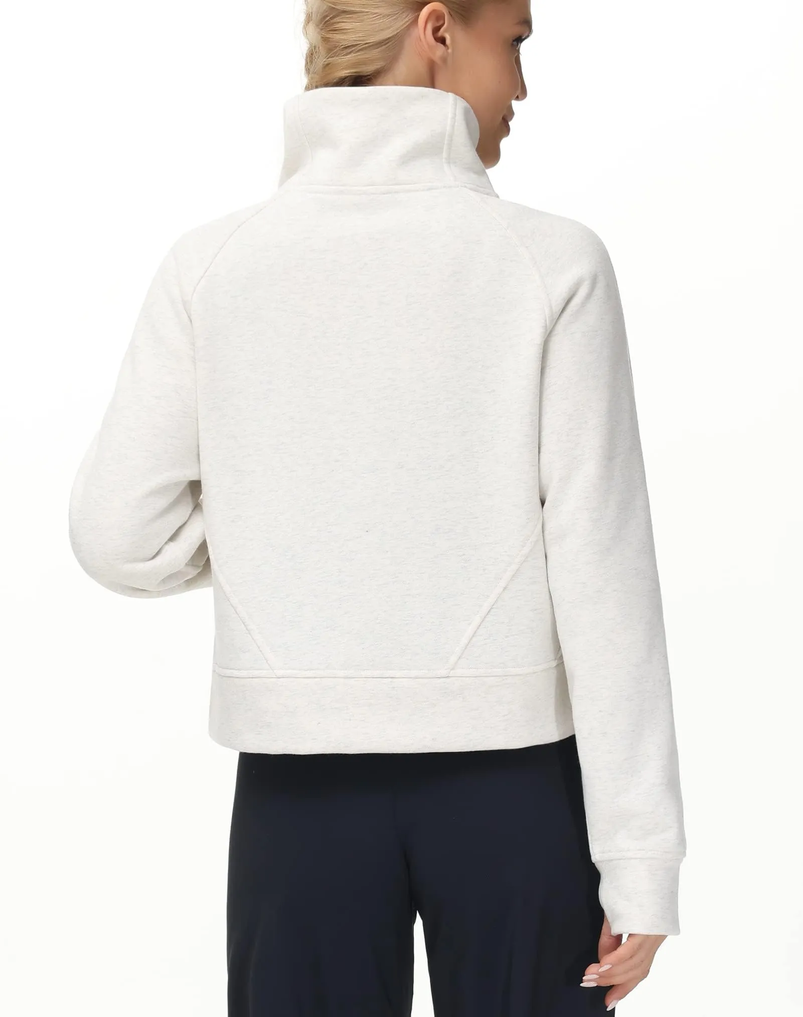 THE GYM PEOPLE Women's Half Zip Pullover Sweatshirt Fleece Stand Collar Crop Sweatshirt with Pockets Thumb Hole Off-white