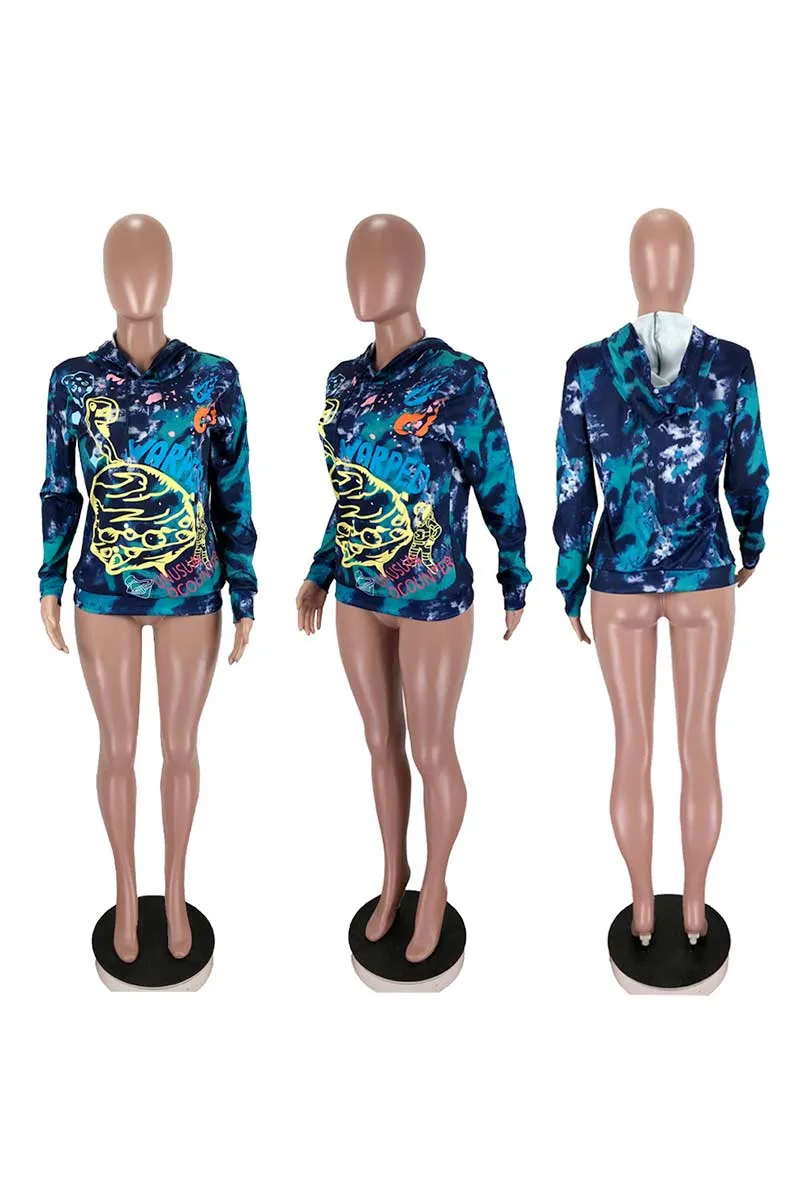 TI755 Hood Graphic Sweatshirt Top