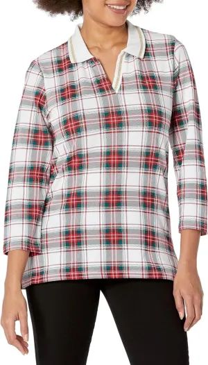 Tommy Hilfiger 3/4 Sleeve Johnny Collar Polo Shirt J2XHH447 Bright White Multi M