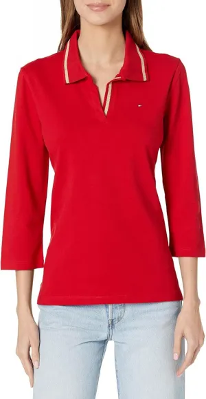 Tommy Hilfiger Women's 3/4 Sleeve Johnny Collar Polo Shirt J2XH0447