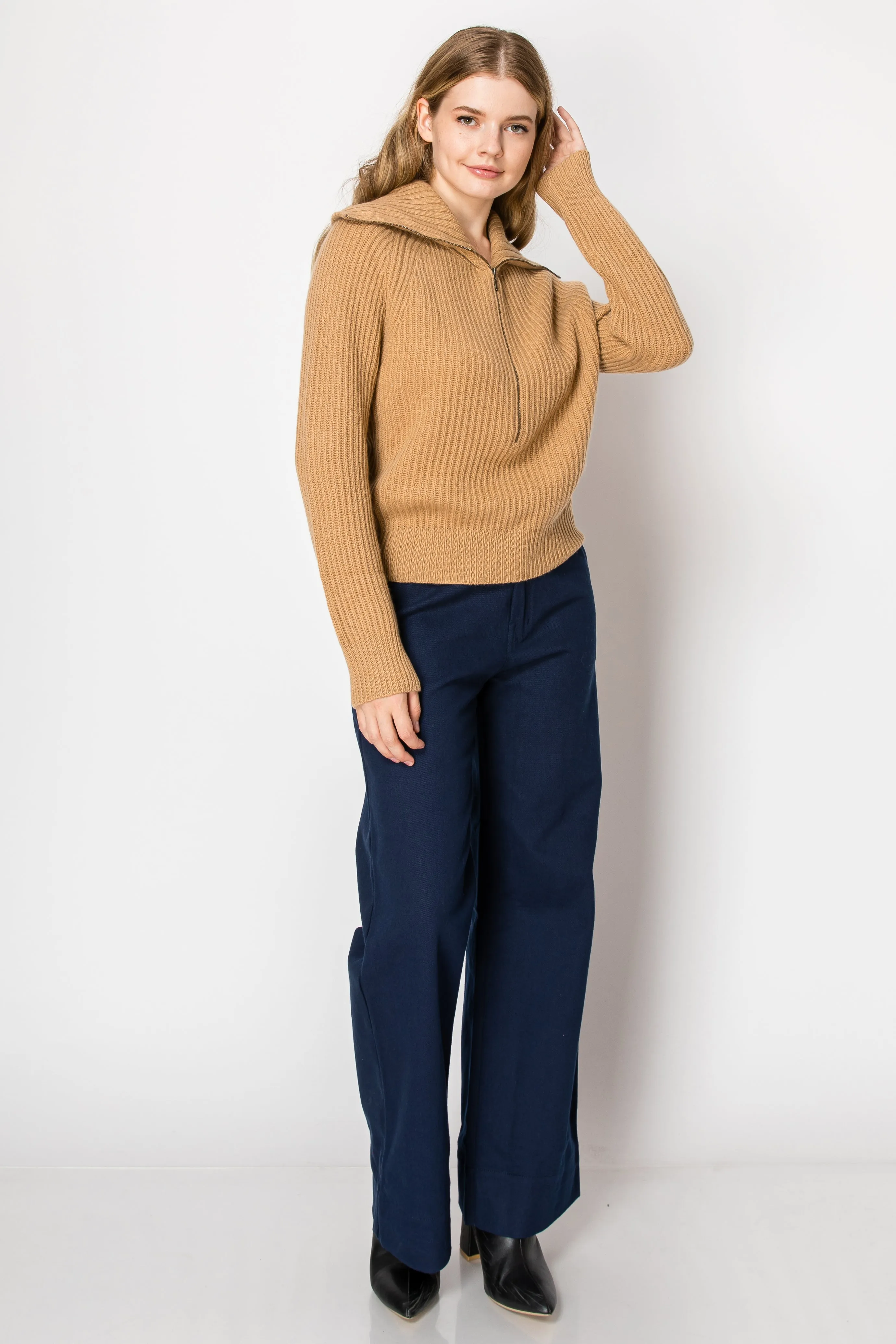 Tori Fisherman Half Zip Up Cashmere Pullover In Sand