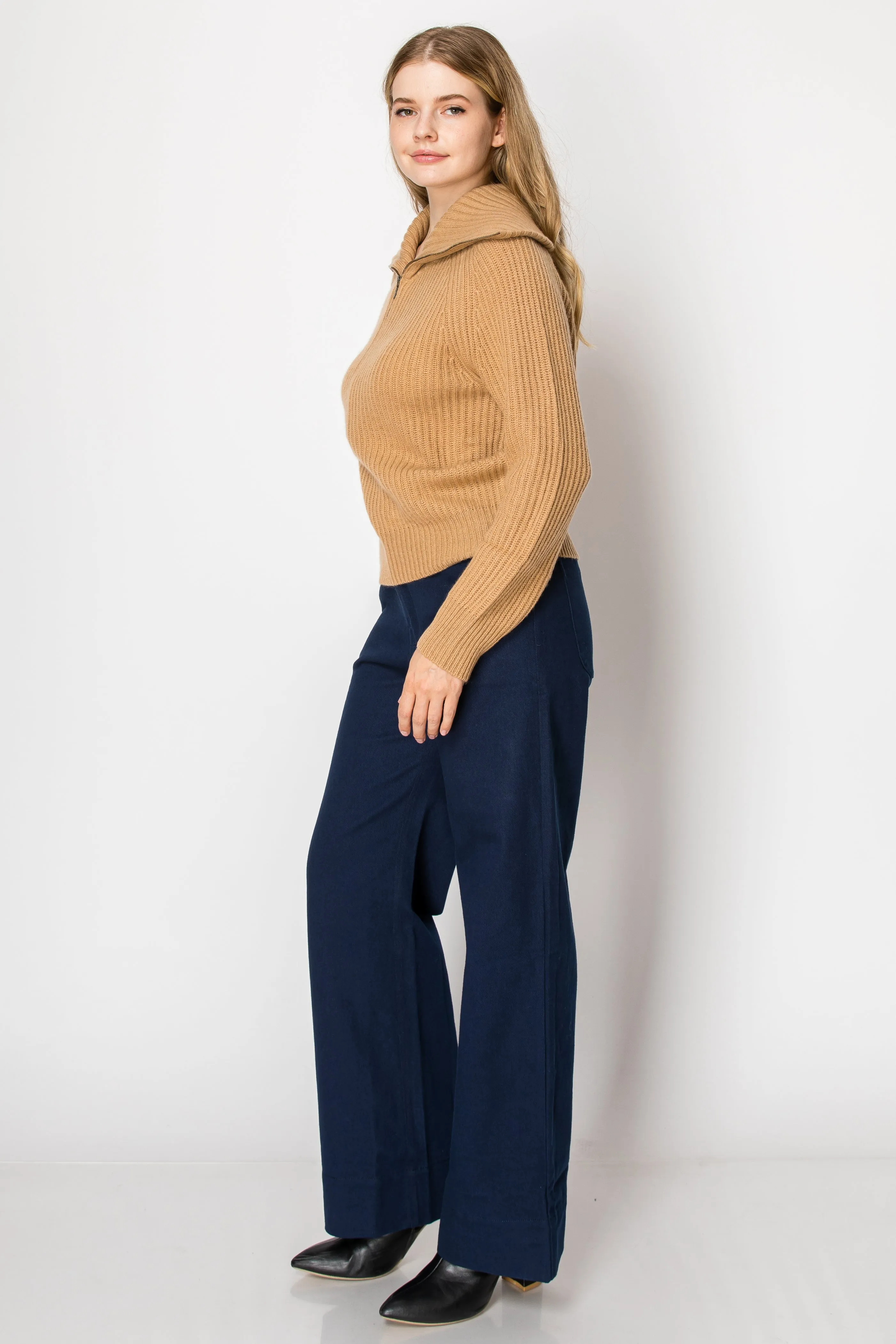 Tori Fisherman Half Zip Up Cashmere Pullover In Sand