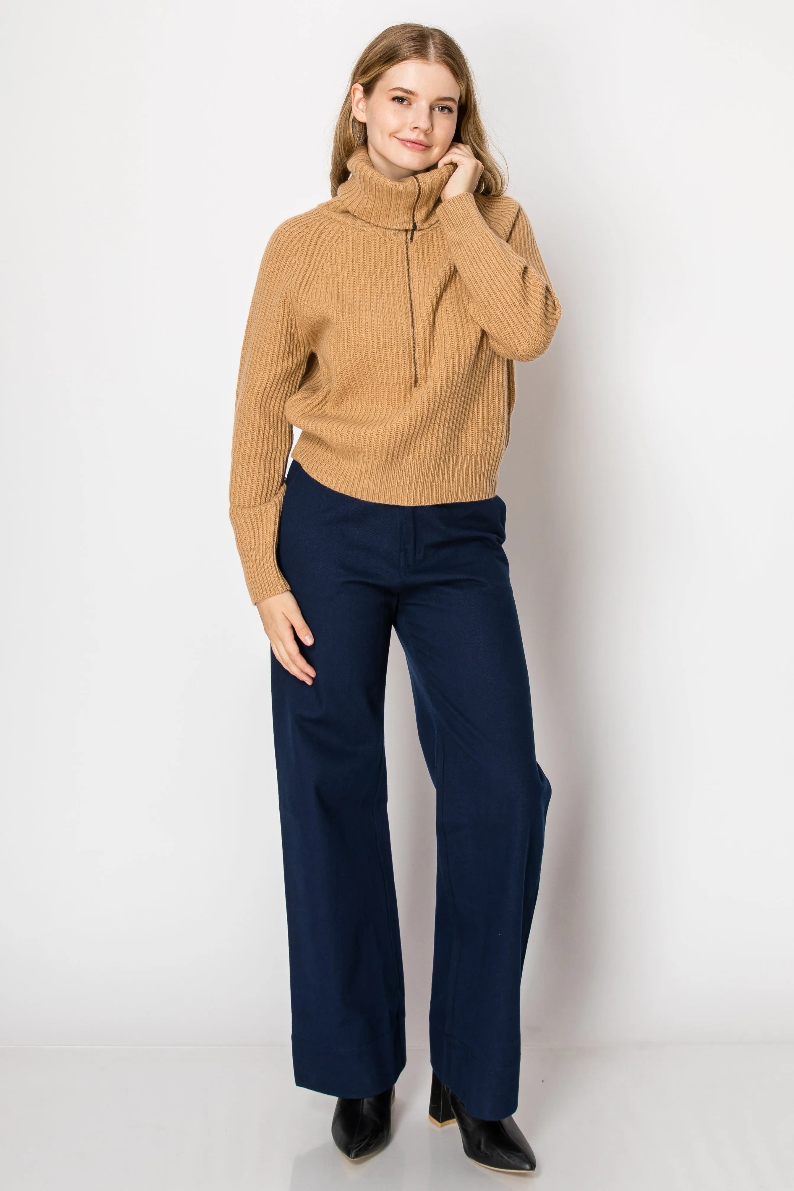 Tori Fisherman Half Zip Up Cashmere Pullover In Sand