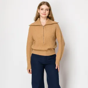 Tori Fisherman Half Zip Up Cashmere Pullover In Sand