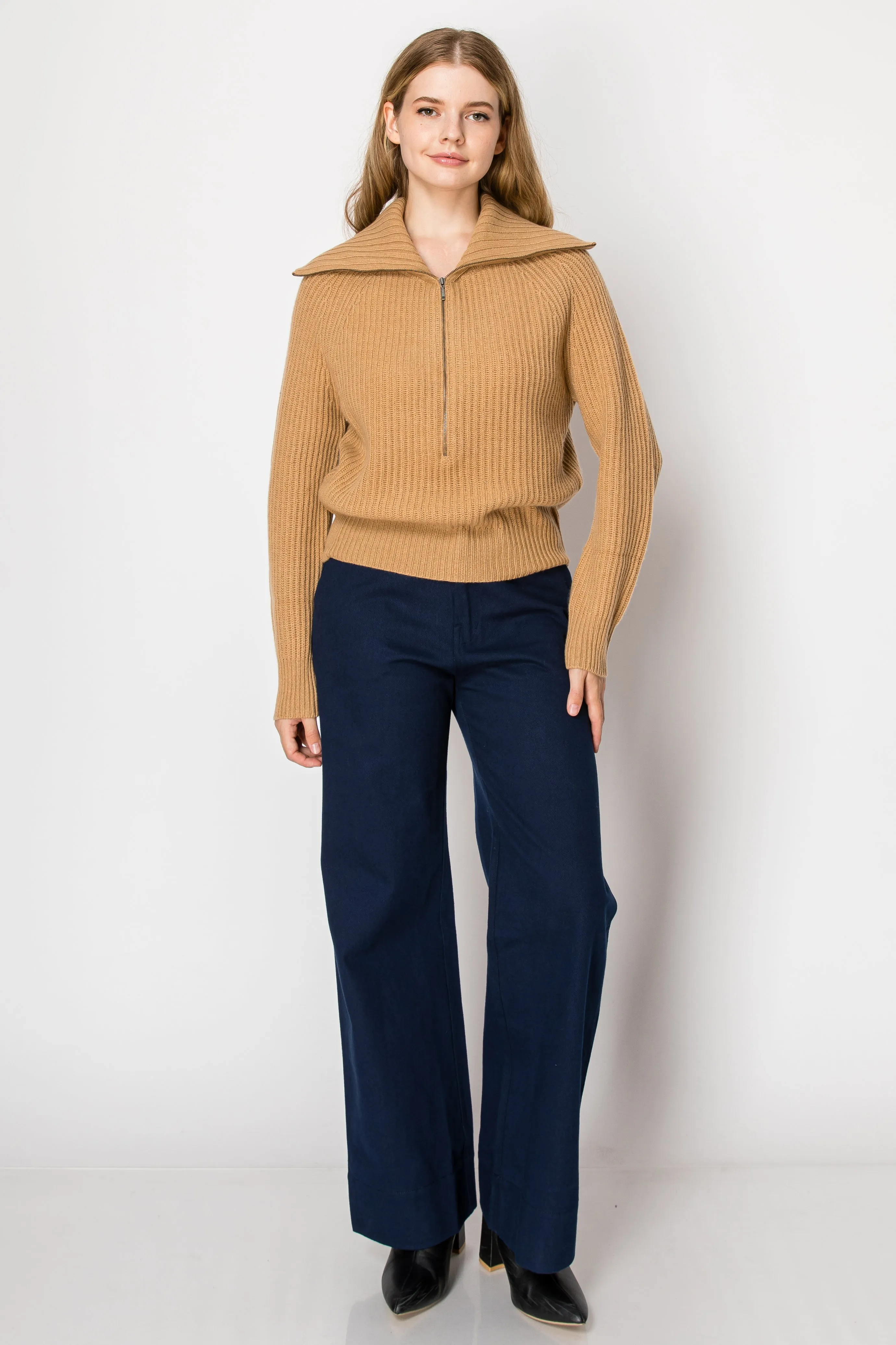 Tori Fisherman Half Zip Up Cashmere Pullover In Sand