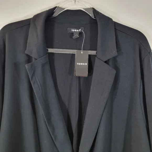 TORRID black open front jersey knit longline office career casual blazer jacket