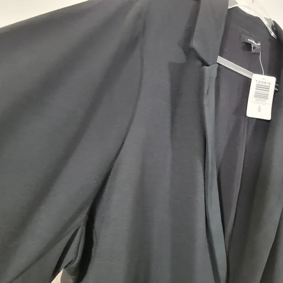 TORRID black open front jersey knit longline office career casual blazer jacket