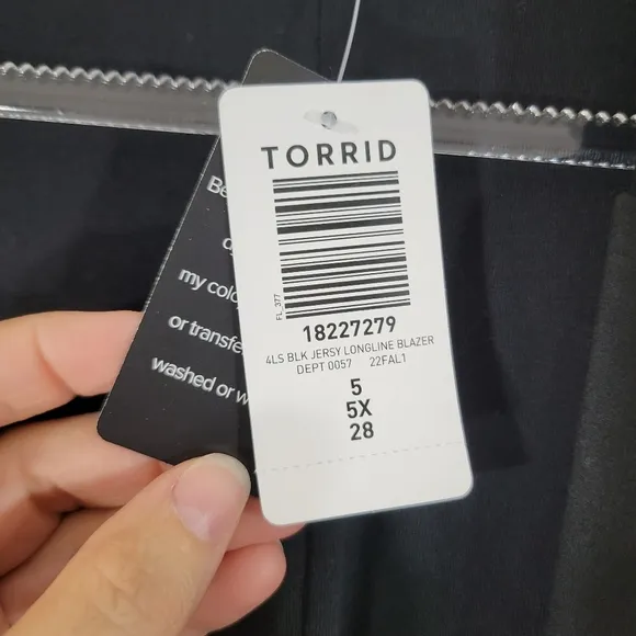 TORRID black open front jersey knit longline office career casual blazer jacket