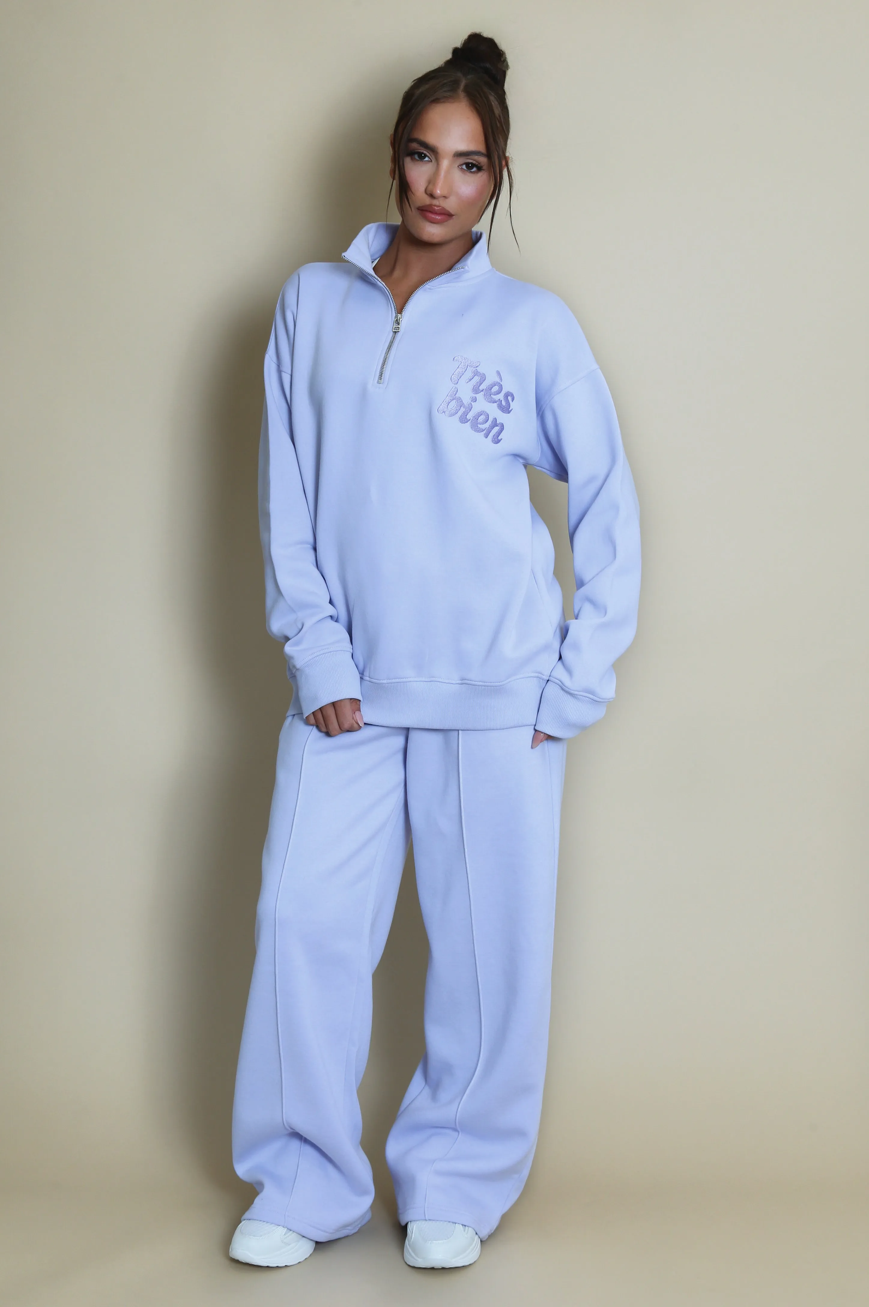 Tres Bien Half Zip Relaxed Fit Sweatshirt In Lilac
