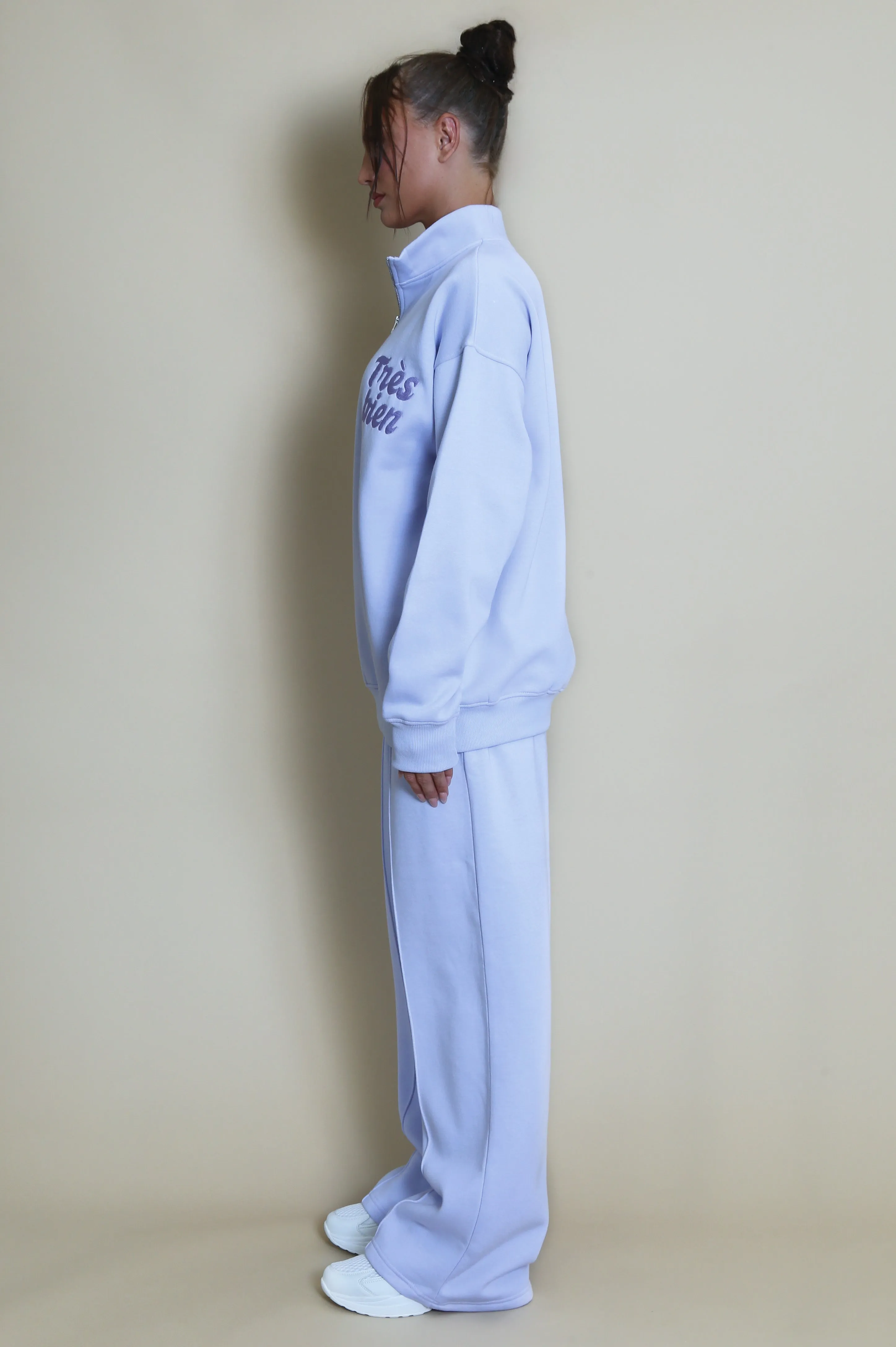 Tres Bien Half Zip Relaxed Fit Sweatshirt In Lilac