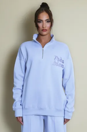 Tres Bien Half Zip Relaxed Fit Sweatshirt In Lilac