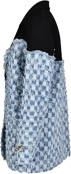 two-tone Denim Checks Blazer in blue