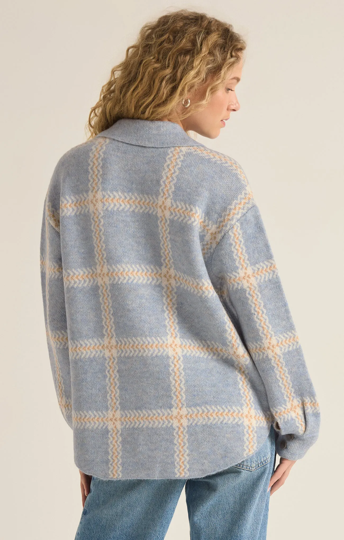 Tyler Plaid Sweater Jacket / Light Denim