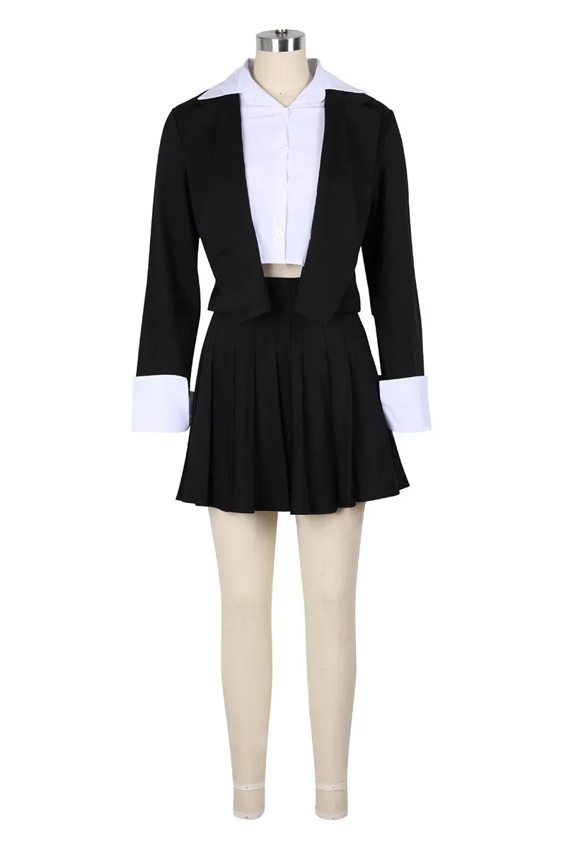 UL627 Long Sleeve Blazer and Mini Pleated Skirt Set