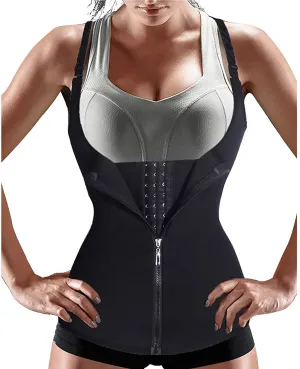 Ursexyly Women's Waist Trainer Corset Sweat Sauna Suits Tummy Control Body Shaper Tank Tops Workout Sports Girdles Shapewear, Black - Size 2XL