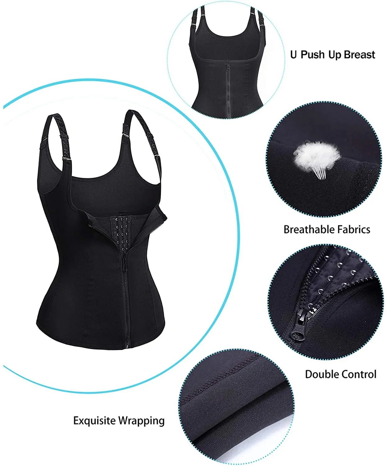 Ursexyly Women's Waist Trainer Corset Sweat Sauna Suits Tummy Control Body Shaper Tank Tops Workout Sports Girdles Shapewear, Black - Size 2XL