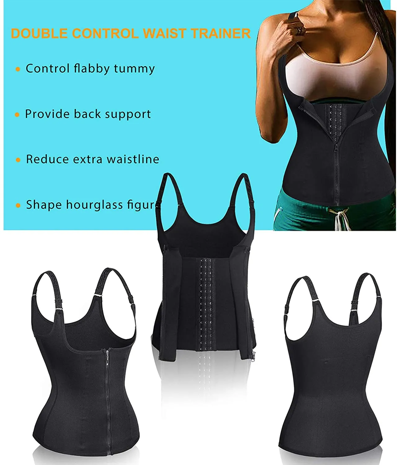 Ursexyly Women's Waist Trainer Corset Sweat Sauna Suits Tummy Control Body Shaper Tank Tops Workout Sports Girdles Shapewear, Black - Size 2XL