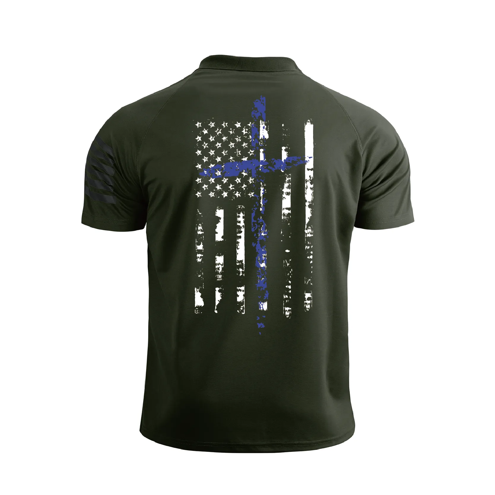 USA FLAG 1/4 BUTTON RAGLAN GRAPHIC POLO SHIRT