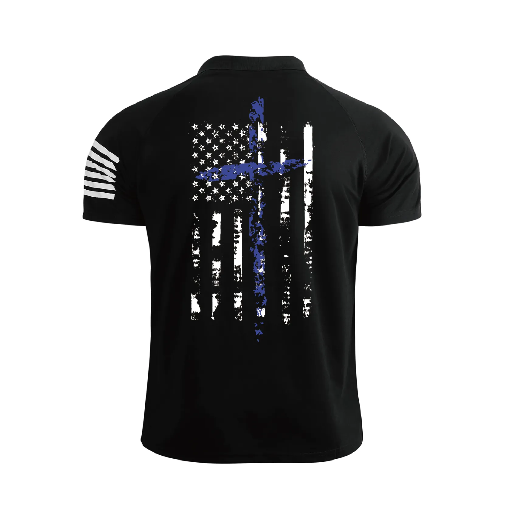 USA FLAG 1/4 BUTTON RAGLAN GRAPHIC POLO SHIRT