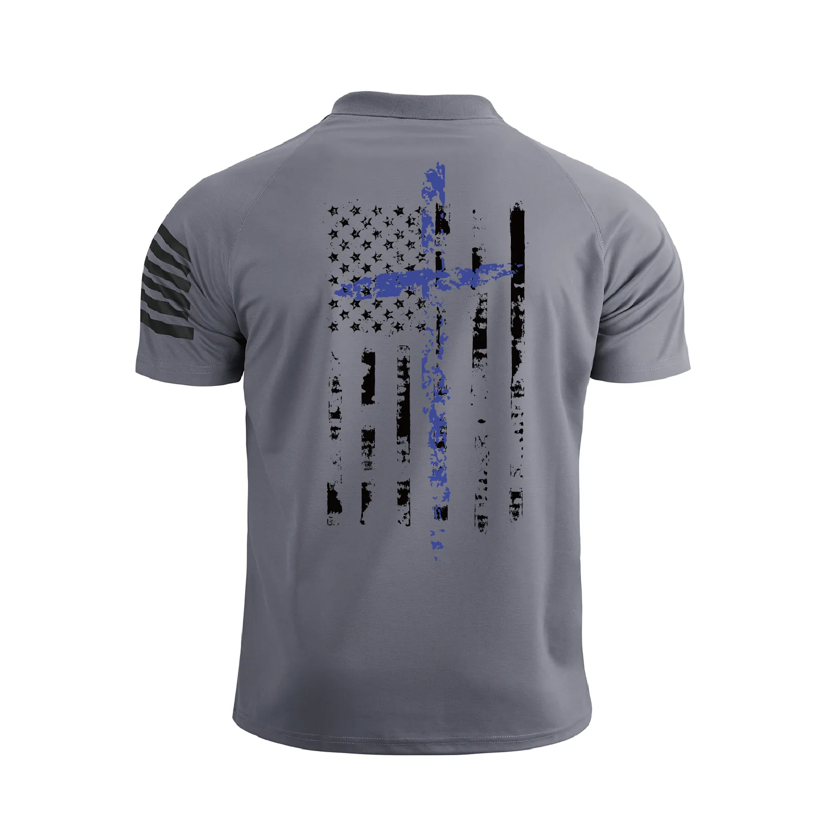 USA FLAG 1/4 BUTTON RAGLAN GRAPHIC POLO SHIRT