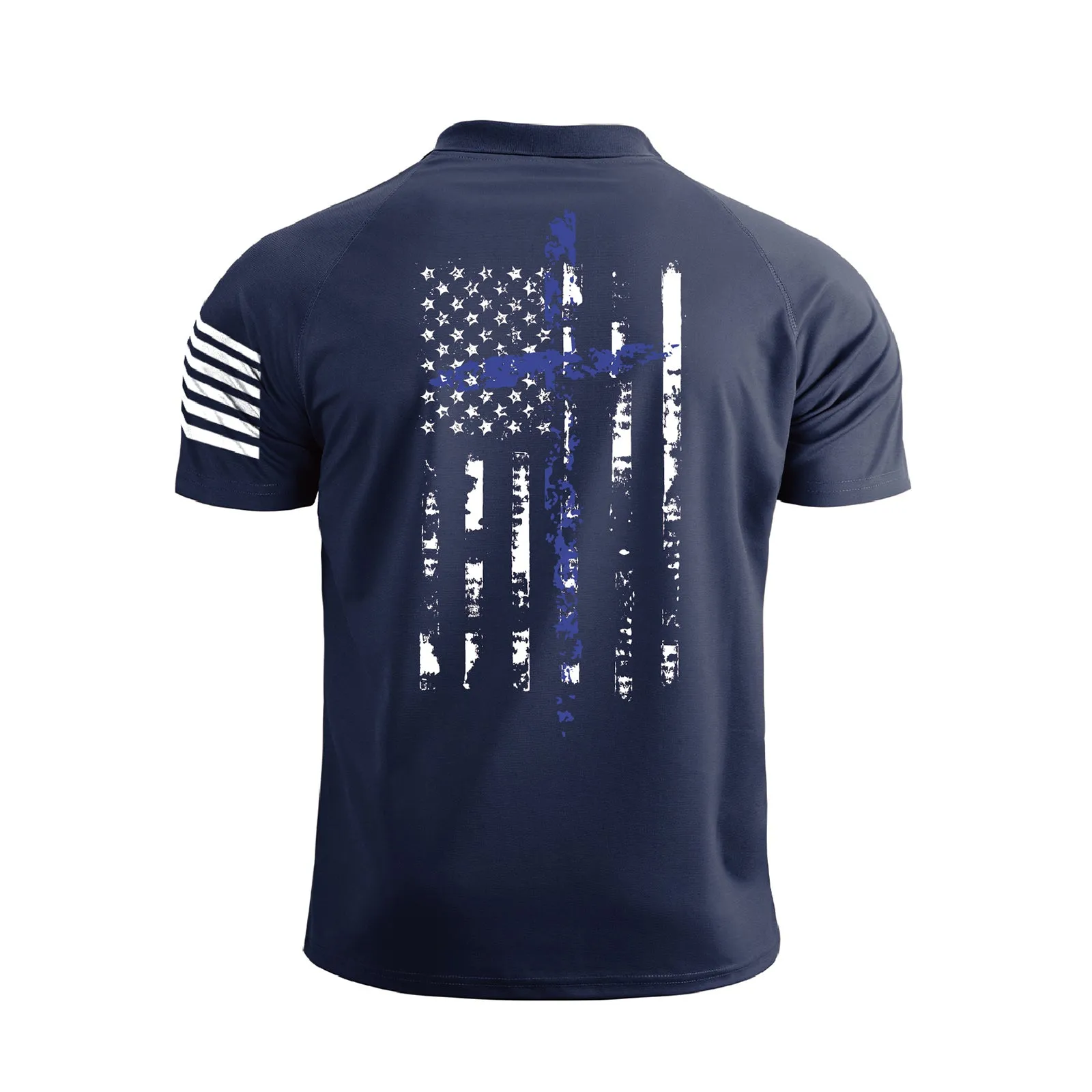USA FLAG 1/4 BUTTON RAGLAN GRAPHIC POLO SHIRT