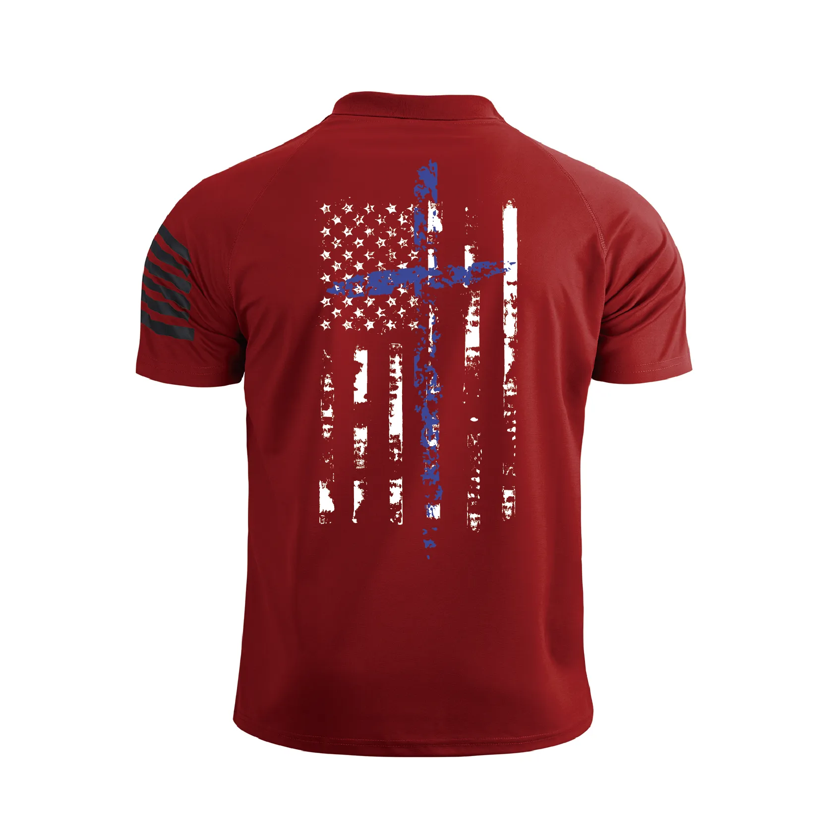 USA FLAG 1/4 BUTTON RAGLAN GRAPHIC POLO SHIRT