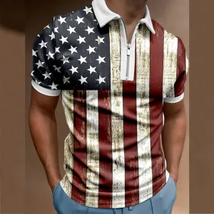 USA FLAG 1/4 ZIPPER PRINTED POLO SHIRT