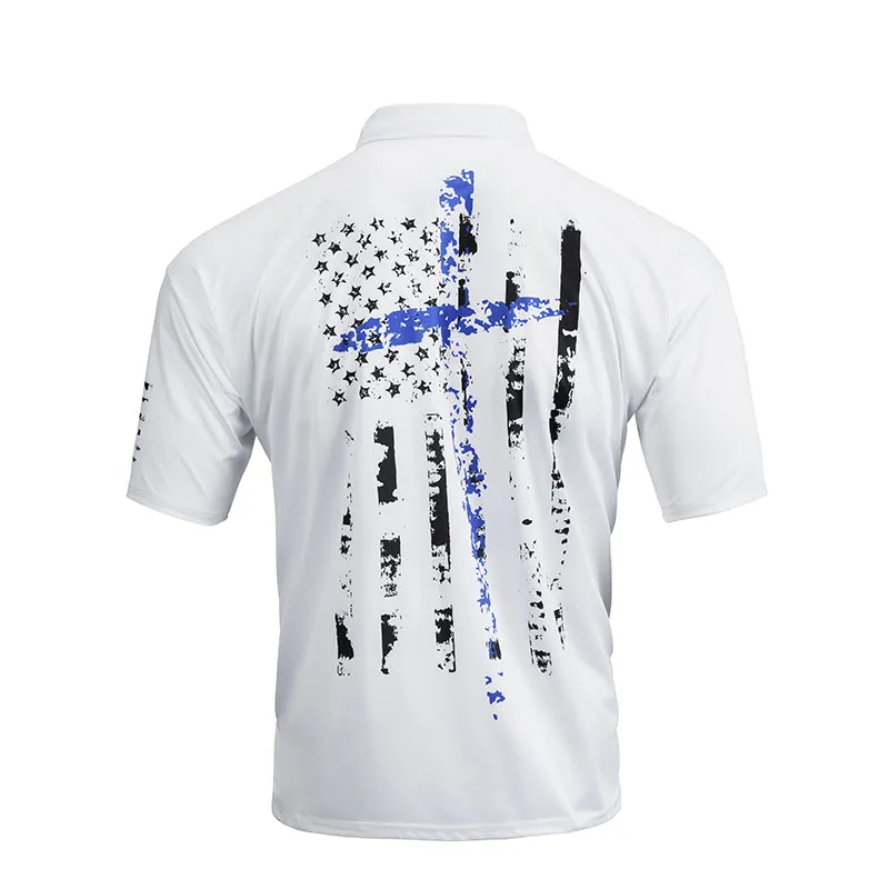 USA FLAG CROSS 1/4 BUTTON POLO SHIRT