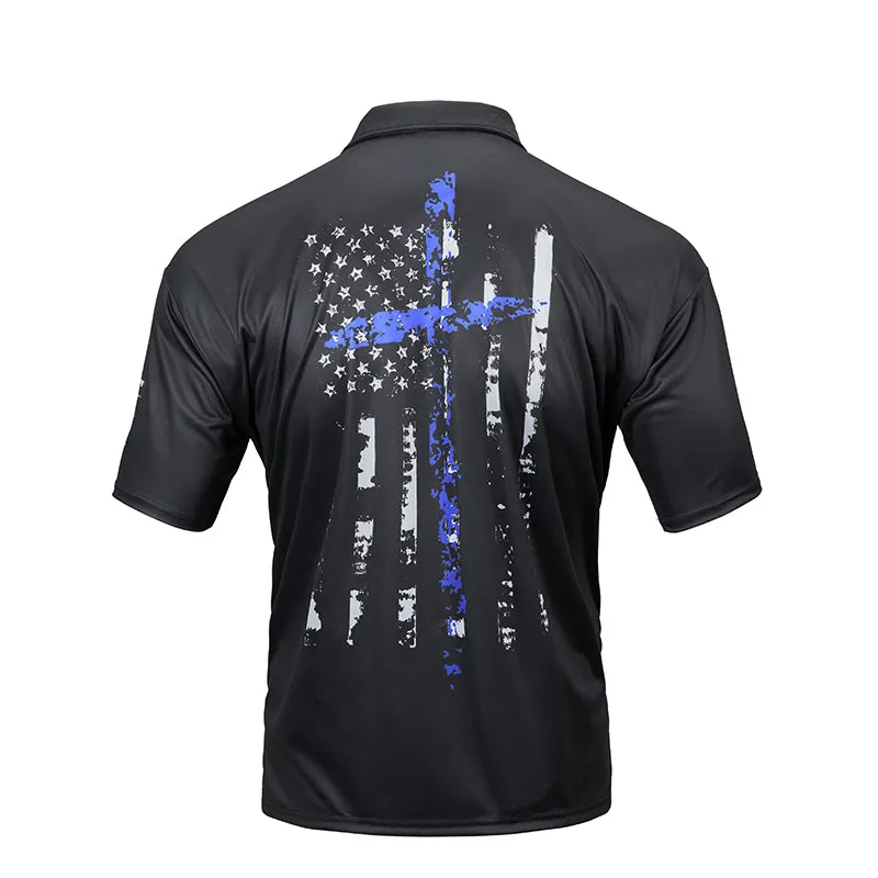 USA FLAG CROSS 1/4 BUTTON POLO SHIRT