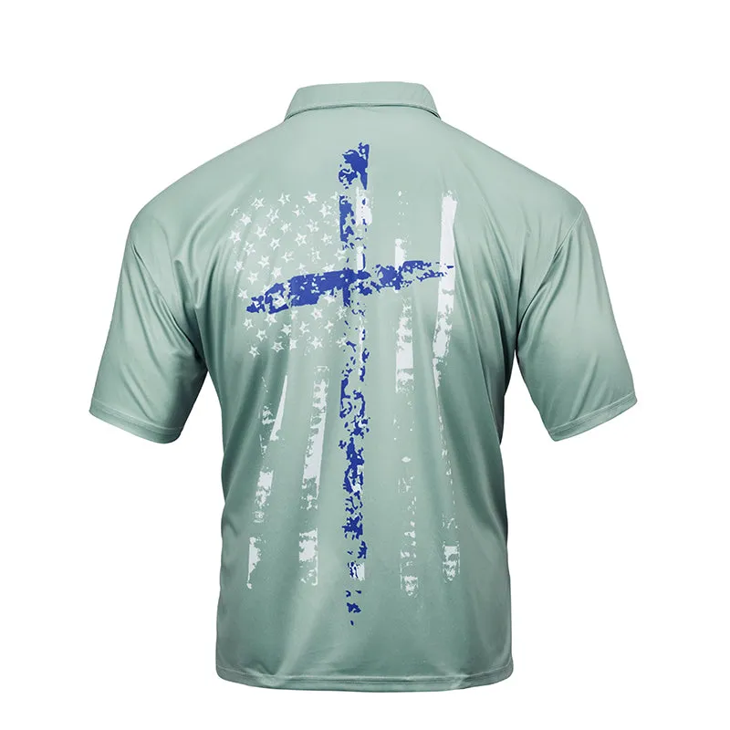 USA FLAG CROSS 1/4 BUTTON POLO SHIRT