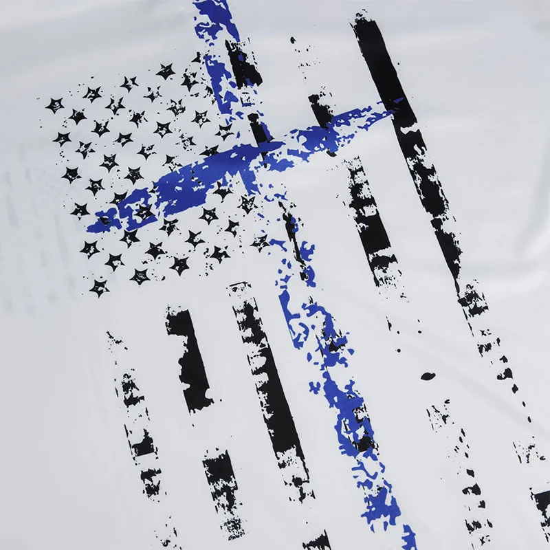 USA FLAG CROSS 1/4 BUTTON POLO SHIRT