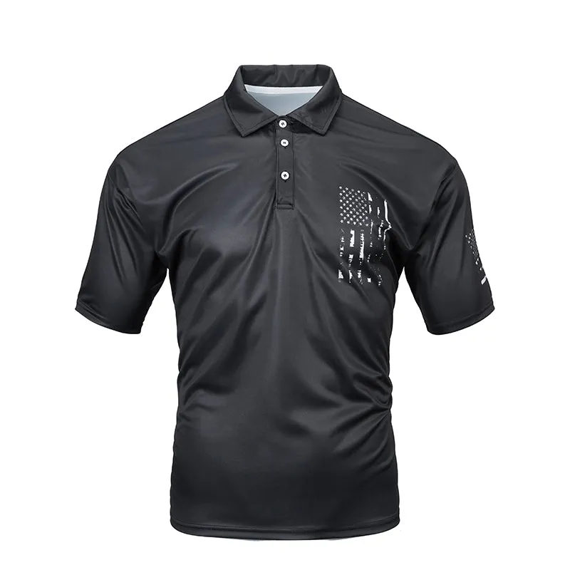 USA FLAG CROSS 1/4 BUTTON POLO SHIRT