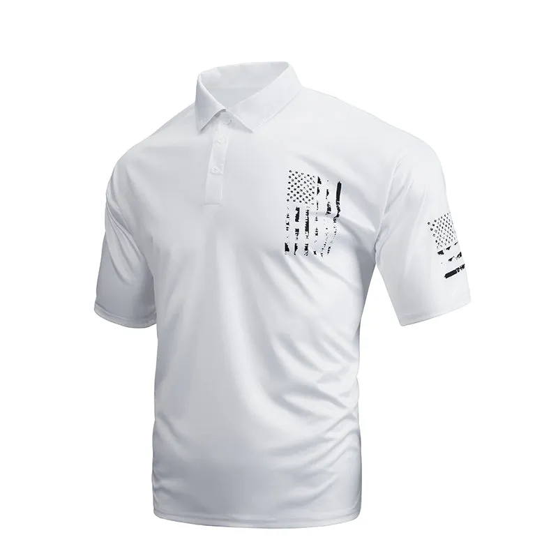 USA FLAG CROSS 1/4 BUTTON POLO SHIRT