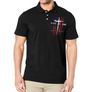 USA FLAG CROSS KNEEL TO GOD GRAPHIC POLO SHIRT