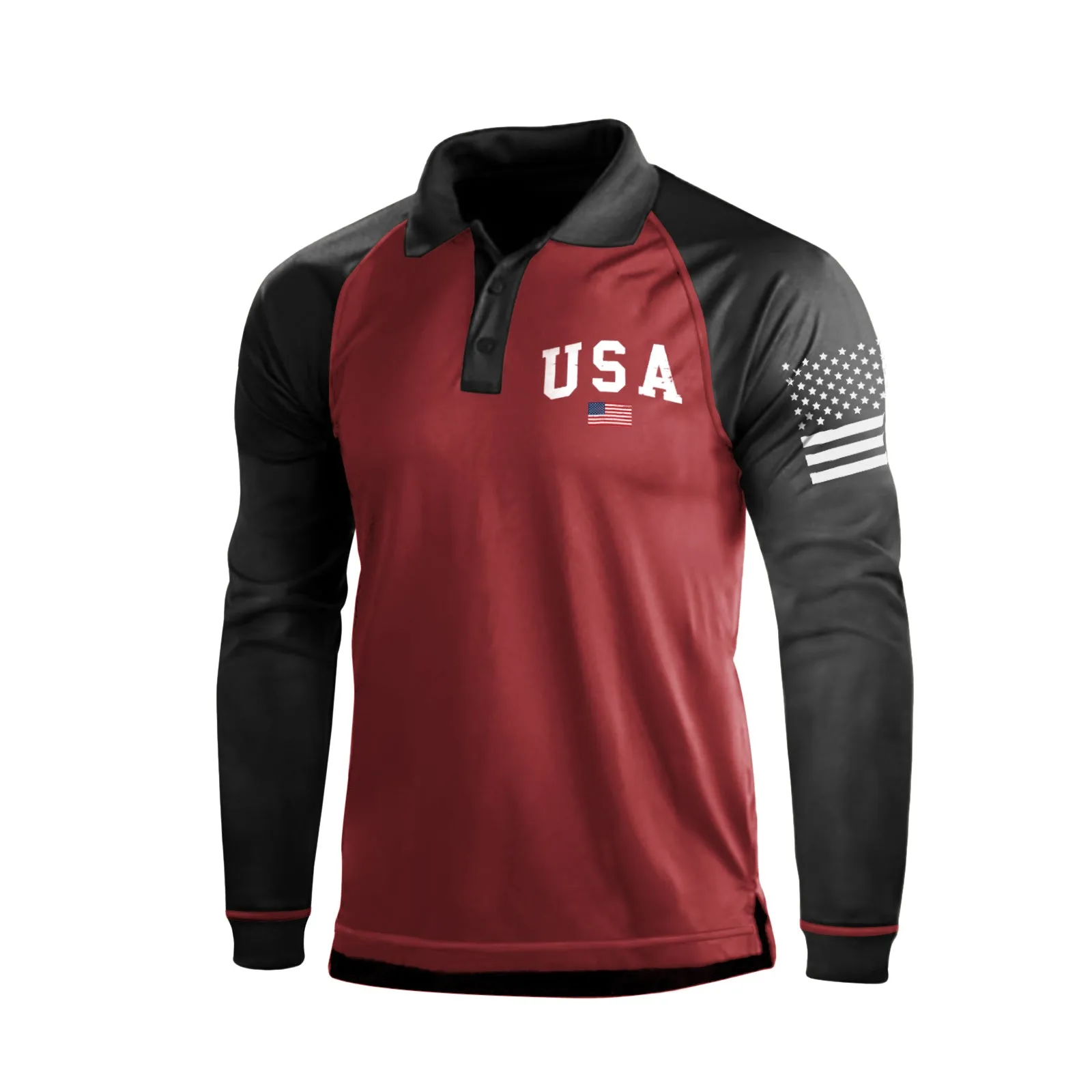 USA FLAG GRAPHIC RAGLAN LONG SLEEVE POLO SHIRT