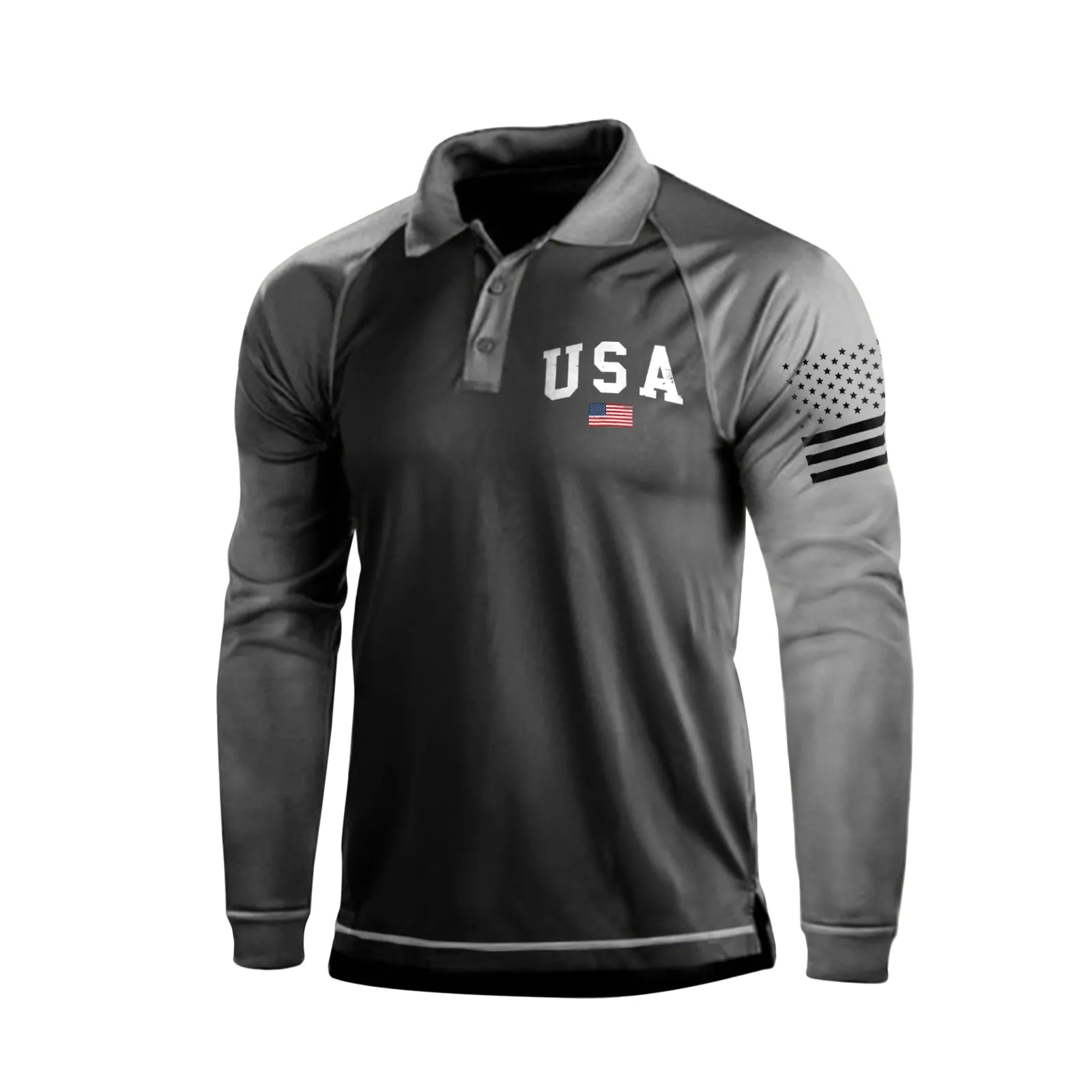 USA FLAG GRAPHIC RAGLAN LONG SLEEVE POLO SHIRT