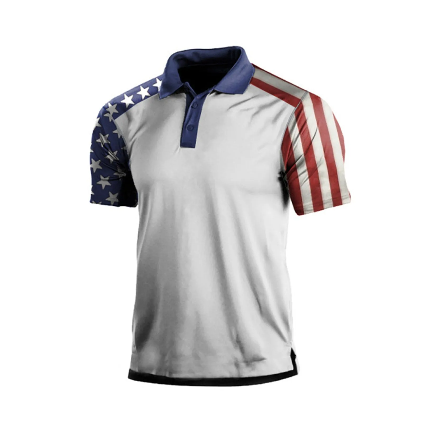 USA FLAG PATCHWORK 1/4 BUTTON GRAPHIC POLO SHIRT