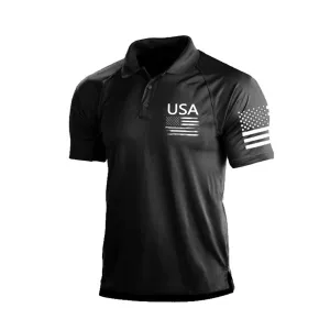 USA FLAG RAGLAN GRAPHIC POLO SHIRT
