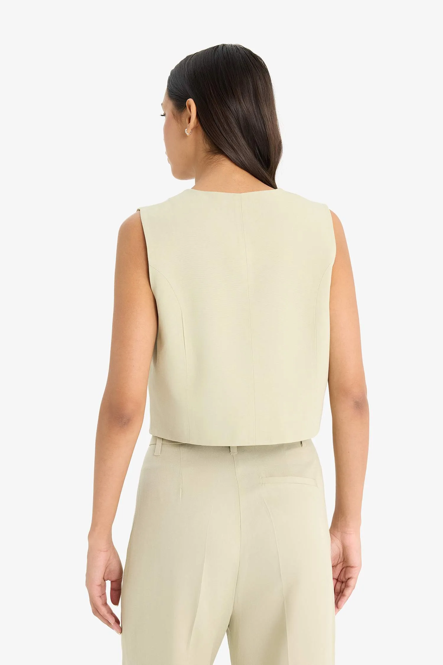 V Neck Linen Blend Vest